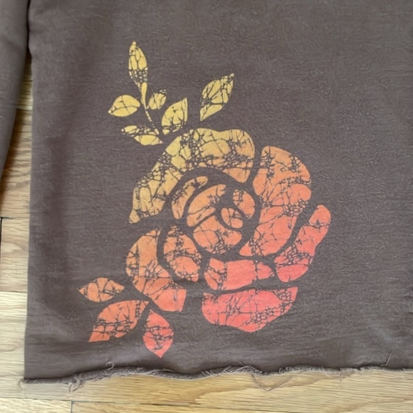 Wide Leg Crop Pants Terry Knit Brown Orange Flower Women M Pull-On Style - Picture 2 of 5